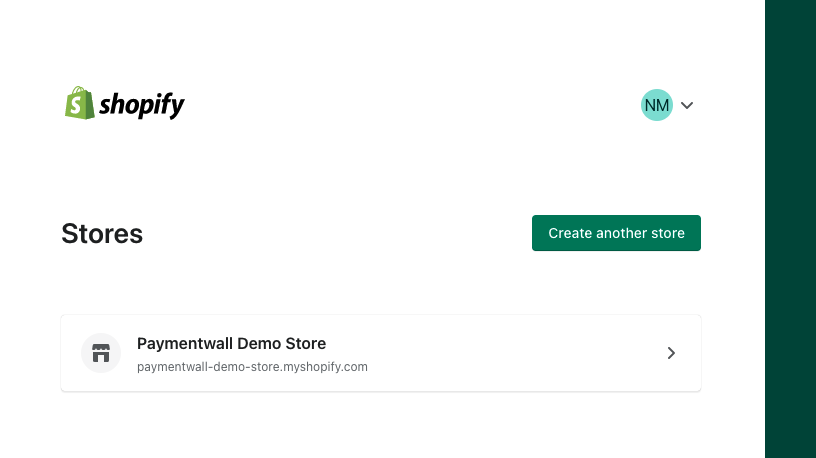 Shopify Paymentwall installation - select store