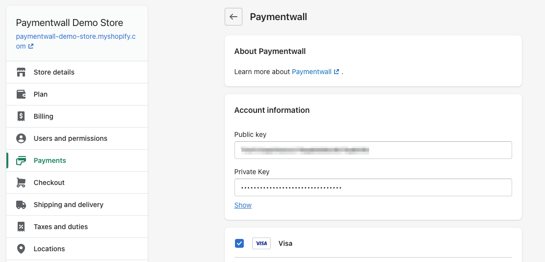 Shopify Paymentwall - legacy settings