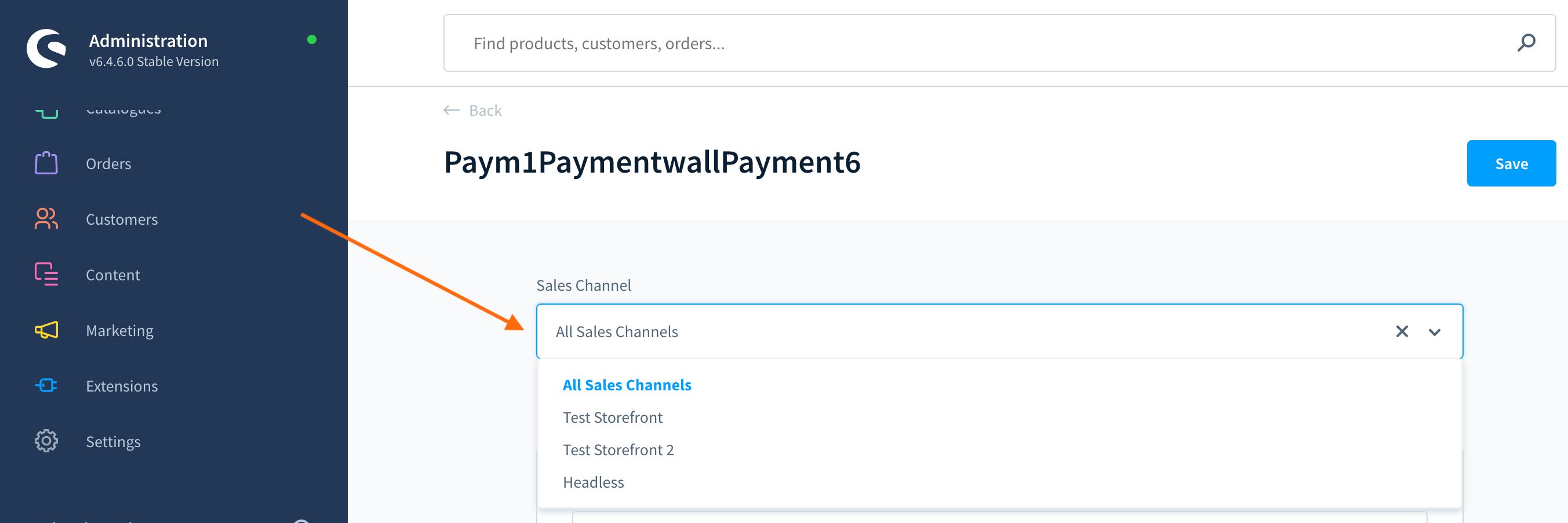 Paymentwall extension - Sales Channel select