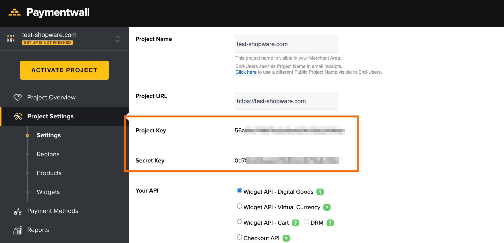 Paymentwall project - keys location