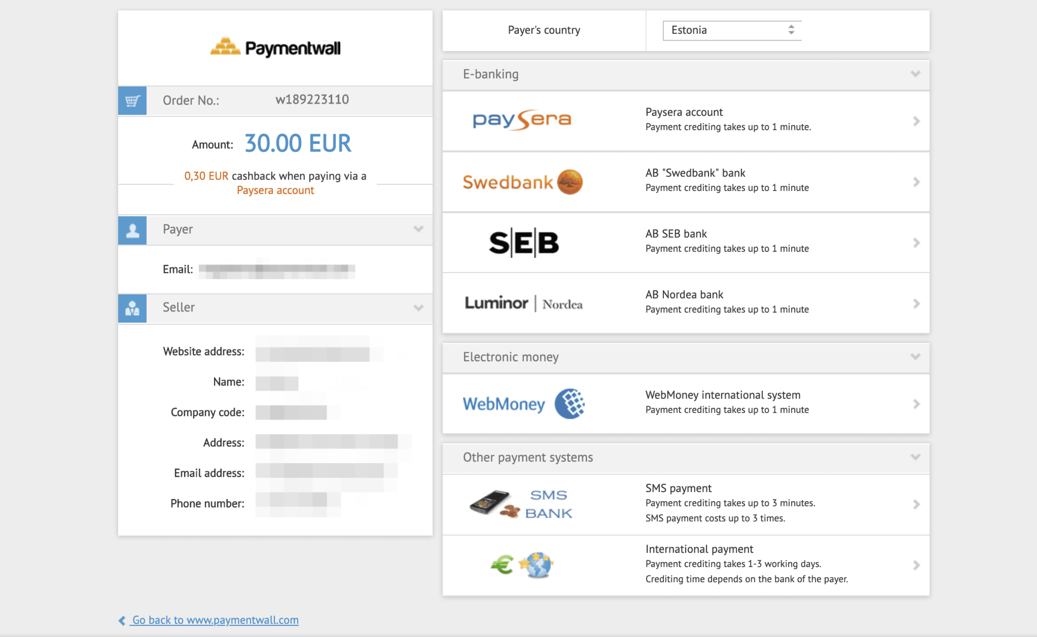 Payment Method - Bank Transfer Estonia