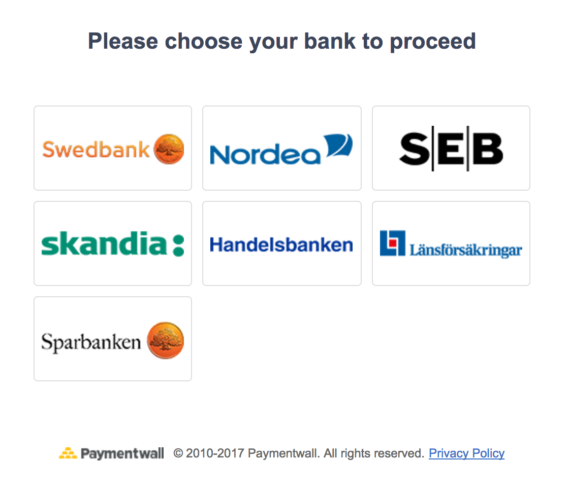 Bank Transfer Sweden select screen