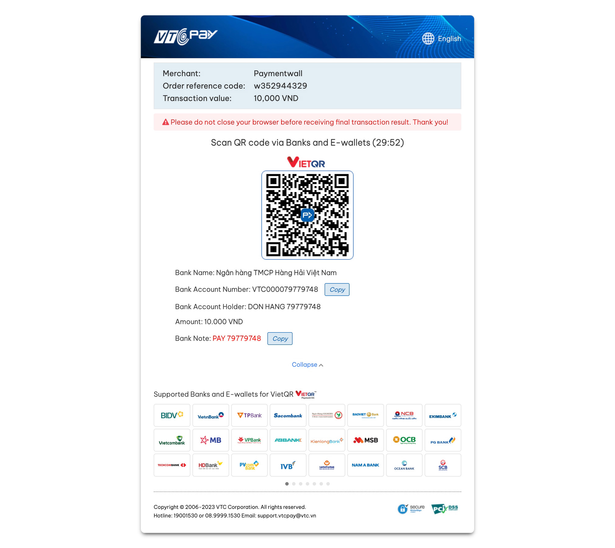 Bank Transfer Vietnam select your bank