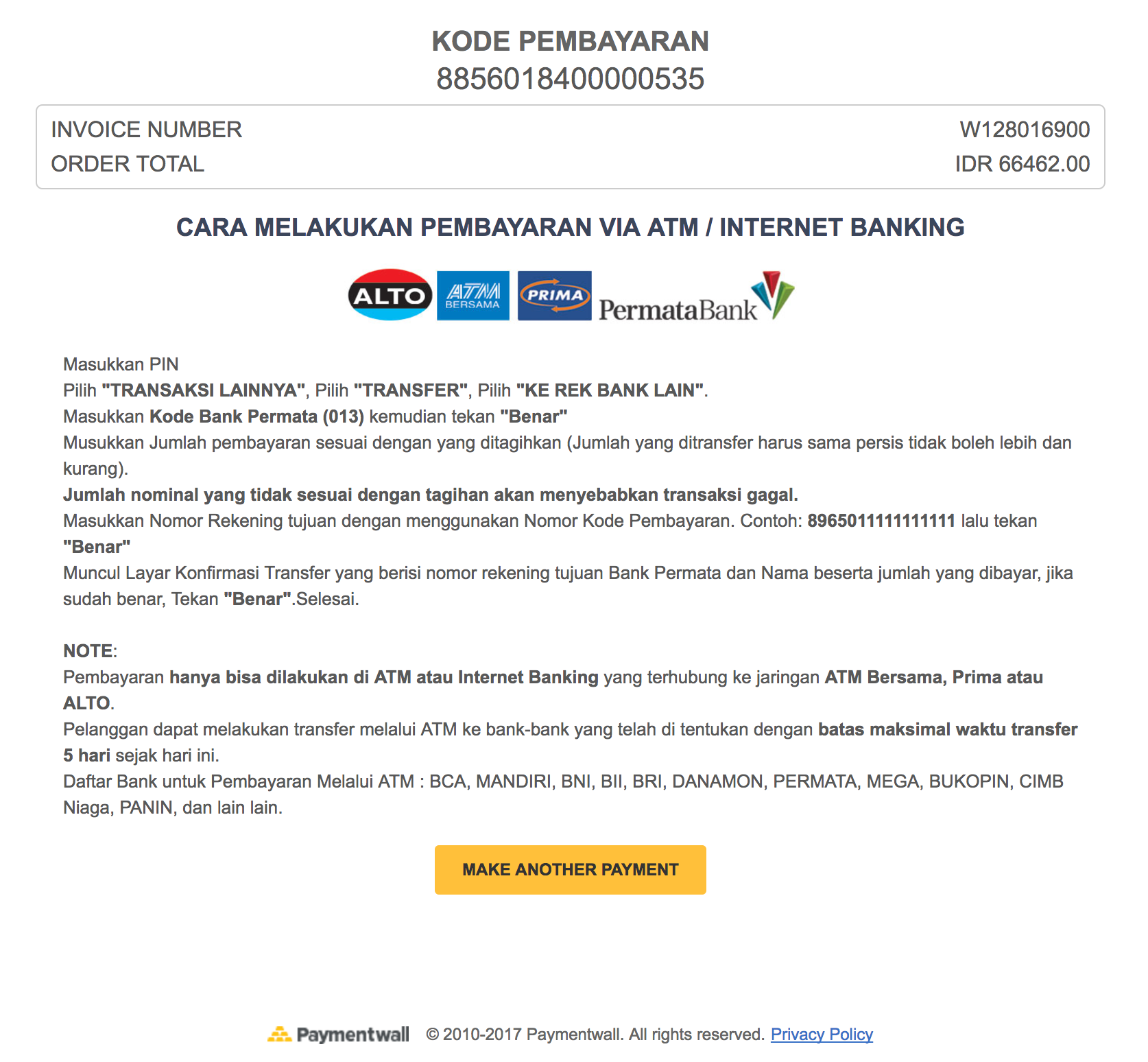 ATM Transfer Indonesia invoice
