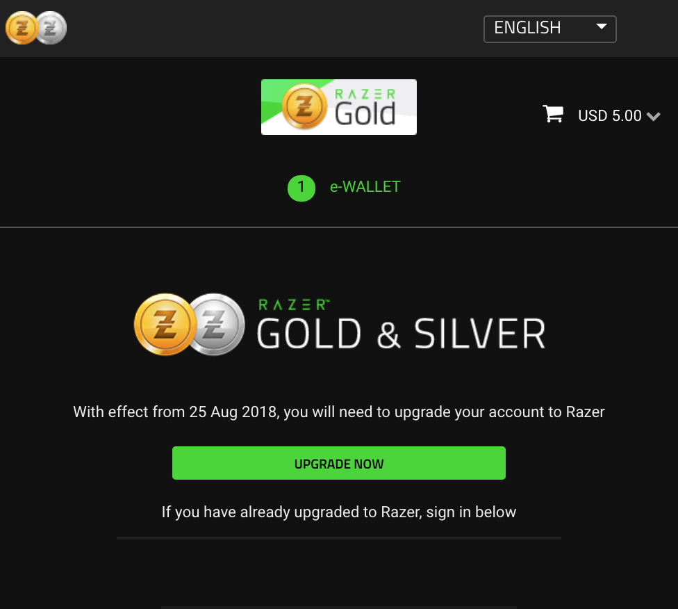 Razer Gold select screen