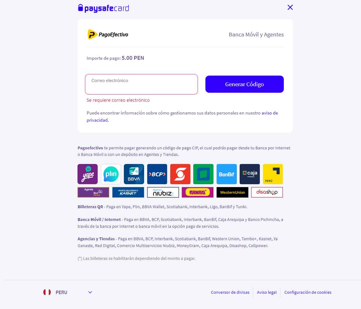 Payment Method - PagoEfectivo