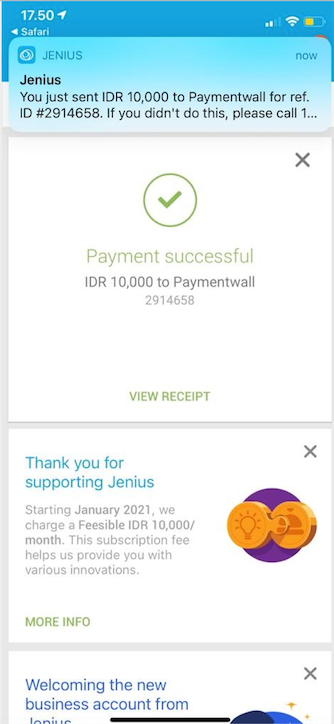Jenius Pay complete payment
