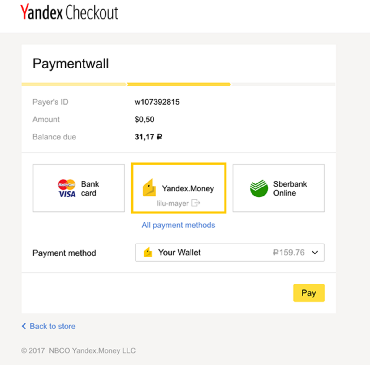 Payment Method - Yandex.Money