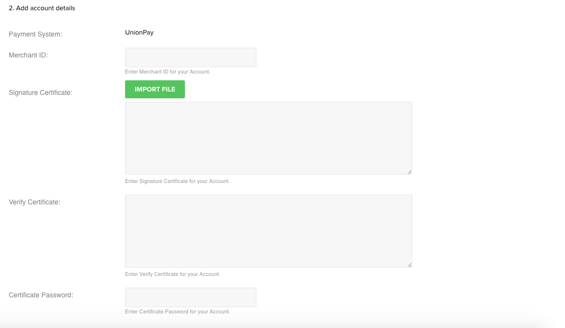 Paymentwall account settings - SpiderPipe Unionpay form